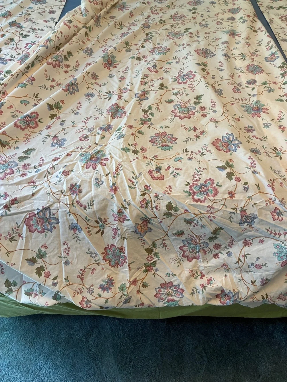 Vintage Floral Cotton Fitted Sheet ONLY, 1 pillowcase 2 valances - Twin